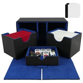 voocye Deck Case, 200 Card Case, Storage Box, Magnet, PU Leather, Card Case, Trading Card Case, 6 Dividers for "Yu-Gi-Oh! Pokéka, MTG, Various Card Games" (Black, Interior Blue)