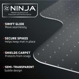 NINJA Easy Glide Office Chair Mat for Carpet Floors, Strong Slip Resistant Under Desk Floor Protector, Stay in Place Plastic Computer Mats for Rolling Work and Gaming Chairs, 32.5x48 Inch, Clear Lip