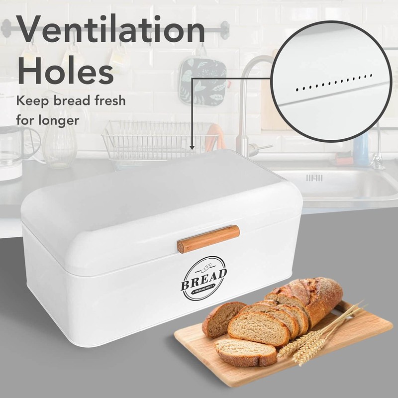 SOTECH Large White Bread Box with Lid,Farmhouse Bread Box in