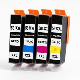 Set of 4 Cartridges Compatible with Canon 580XXL Black + 581XXL Cyan Magenta Yellow - High Capacity - Compatible with Canon Pixma TS6150 TS6250 TS8150 TS9150 TR7550 TR8550