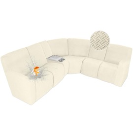 ALIECOM 100% Waterproof Recliner Sectional Couch Covers L Shape Stretch Corner Reclining Sectional Sofa Cover Washable Recliner Slipcover Protector for Dog Pet (5 Seat and 1 Console, Beige)