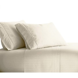 Royal Tradition Striped 300 Thread Count, 100 Percent Cotton 4PC King Bed Sheets Set with Deep Pockets, Ivory
