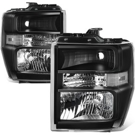Auto Dynasty Headlights Assembly Compatible with 2008-2021 Ford E150 E250 E350 E450 F650 F750 Super Duty, Driver and Passenger Side Halogen Headlamps Replacement, Black Housing Clear Corner
