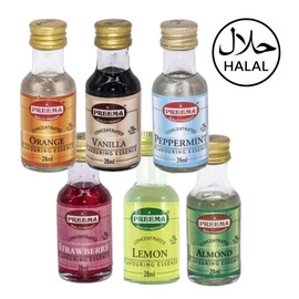 Food Flavouring Essence Bundle Containing 6 Preema Food Flavours/Essences (Peppermint, Almond, Vanilla, Strawberry, Orange, Vanilla)