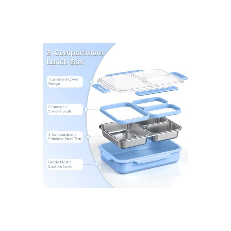 Kids Bento Lunch Box with Built-In Ice Pack, Leak-Resistant 4-Compartment