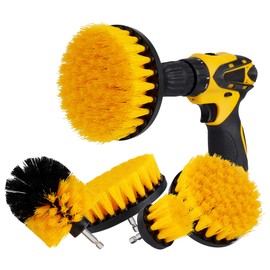 Drill Brushes, Set of 4, Permanent Brush Attachment, Drill Set for Cleaning Bathroom, Bathtub, Flooring, Marble, Ceramic, Car, Yellow