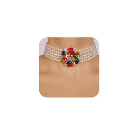 fxmimior - Collares bohemios de múltiples capas de diamantes de imitación para mujer de los años 20, perlas delicadas de oro y plata, collares de gargantilla en capas, coloridos y a la moda, con