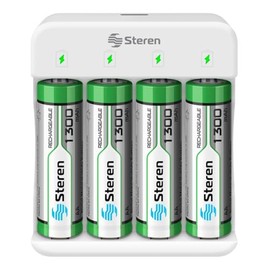 STEREN Cargador Inteligente de Pilas “AA” y “AAA”. Incluye 4 Pilas AA