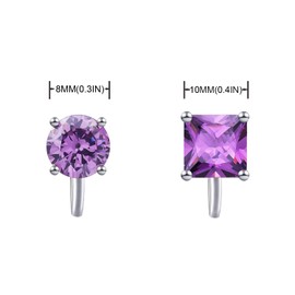 YOQUCOL 2 Pairs 8MM Purple Cubic Zirconia Crystal Clip On Earrings Non Pierced Stud Earrings For Women