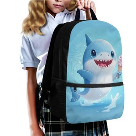 Gomyblomy Ice Cream Shark Backpack for Girls 6-8 8-10 Cute Kids Backpack with Lunch Box Pencil Case Keychain 4 in1 Set Girls School Bookbag for Kindergarten Elementary 1St 2Nd 3Rd Grade Rucksack
