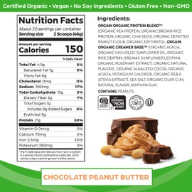 Orgain Orgain Organic Vegan Protein Powder, Chocolate Peanut Butter - 21g Plant Protein, 6g Prebiotic Fiber, Low Net Carb, No Lactose Ingredients, No Added Sugar, Non-GMO, For Shakes & Smoothies, 2.03 lb