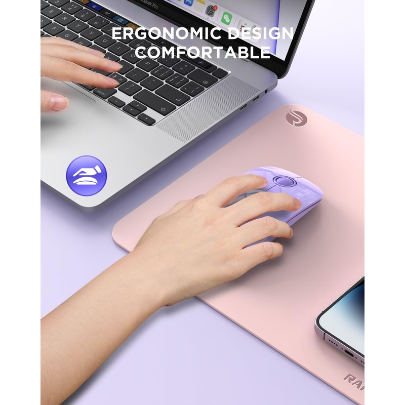 RAPIQUE - mouse inalámbrico Bluetooth, morado, 1600 DPI, larga vida