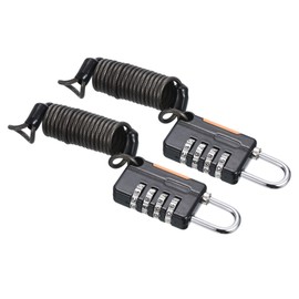 PATIKIL 2 Pack 4 Digit Combination Lock, Helmet Padlock Cable Lock Gym Locker Lock with 3.28Ft Flexible Security Steel Lock Wire for Bike Locker Travel Luggage, Black