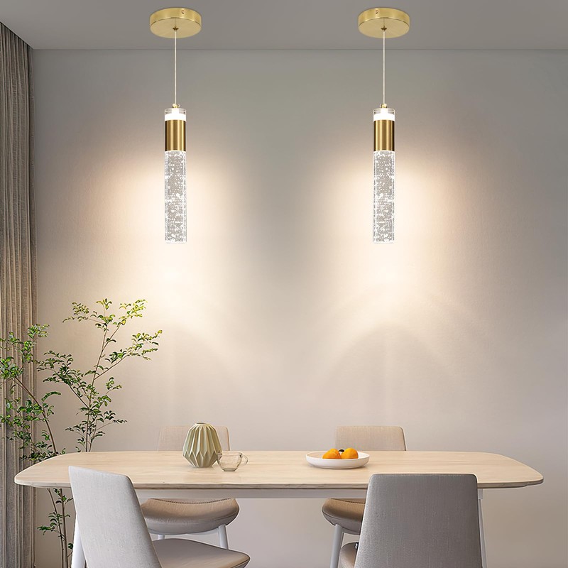 3 Pack Modern Kitchen Island Pendant Lights, Gold Bubble Crystal