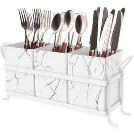 Marble Utensil Holder for Countertop - Stylish Marble Kitchen Accessories for Effortless Organization, Ideal Silverware Caddy for Party, Farmhouse Decor Friendly