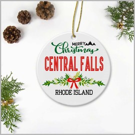 Merry Christmas Central Falls Rhode Island Ornament - Plastic Round Decoration Ornament Keepsake Christmas Tree Decor Housewarming Gifts Ideas for Friends, Family Members, Couples and Newlywed