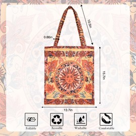 riwoauoo Boho Canvas Tote Bag for Women,Two Sided Floral Priting Reusable Grocery Bag Shopping Bag Shoulder Bag Beach Bag(sunflower)