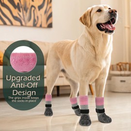EXPAWLORER EXPAWLORER Anti Slip Dog Socks to Prevent Licking Paws, Dog Boots & Paw Protectors with Grippers for Winter, Dog Booties for Hardwood Floors, Dog Shoes for Small Medium Large Senior Dogs, Pink M