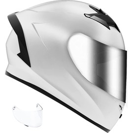 GDM Venom Motorcycle Helmet Full Face (Gloss White - Chrome & Clear Shields, Small)