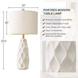27.5" Ceramic Table Lamps for Living Room Bedroom Lamps Set of 2 Modern Boho Bedside Lamps Night Stands Farmhouse Vintage Large Nightstand Lamp Reading Light Home Office Dorm Desk Deco Gifts, White