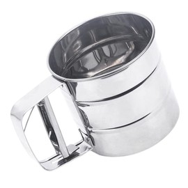 BIUDECO 1pc Stainless Steel Flour Sifter Cup Hand Press Powder Strainer with Fine Mesh for Baking Capacity Sieve for Flour Sugar and Spices Kitchen