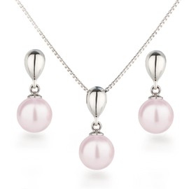 Schöner SD, Shiny Jewellery Set with 10 mm Pearl Earrings & Necklace with Pendant, 925 Silver Rhodium, Silver