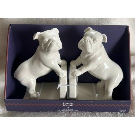 Rowing Blazers Bull Dog White Ceramic Figures Lot of 2 Bookends Home Decor New