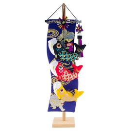 Genki Doll Workshop Carp Streamer Koinobori Carp Streamer Indoor Hanging Decoration Crepe Luxurious Embroidery, Exquisite Works, 2024 Tabletop, Cute, Stylish, Indoor Carp Banner, Natural Wooden Stand,