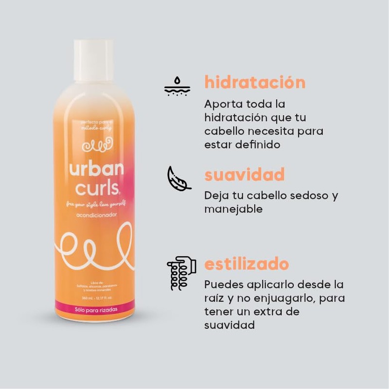 URBAN CURLS Acondicionador 960 ml para Cabello Rizado Definir Rizos,