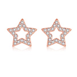 Estrellique 925 Sterling Silver Stud Earrings, Zircon Small Stud Earrings, Hollow Heart/Star Stud Earrings for Women Girls, Hypoallergenic Cartilage Sleeping Stud Earrings, 8 mm Silver/Rose Gold/Gold