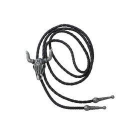 Bolo Tie Bull Skull Silver Necklace Pendant Bootlace Shoestring Necktie Cowboy Western Vintage Metal Cow