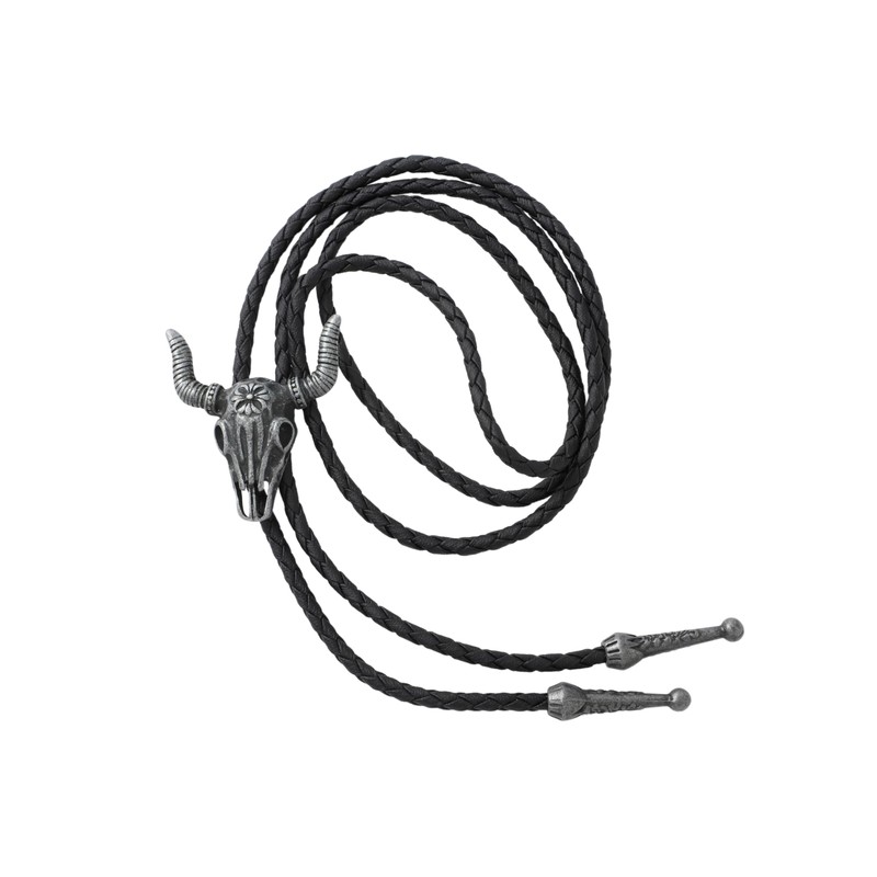 Bolo Tie Bull Skull Silver Necklace Pendant Bootlace Shoestring Necktie