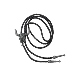 Bolo Tie Bull Skull Silver Necklace Pendant Bootlace Shoestring Necktie Cowboy Western Vintage Metal Cow