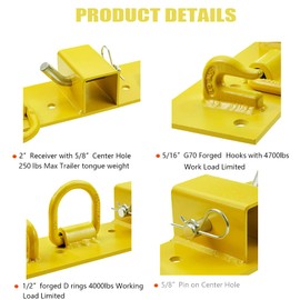 ONECHOI Tractor Bucket Hooks Bolt on Hooks 2” Receiver, G70 Grade Grab Hooks, Forged D Rings, Tow Hook Bolts for Universal Tractor Buckets (Yellow 1.5“ Bolt)