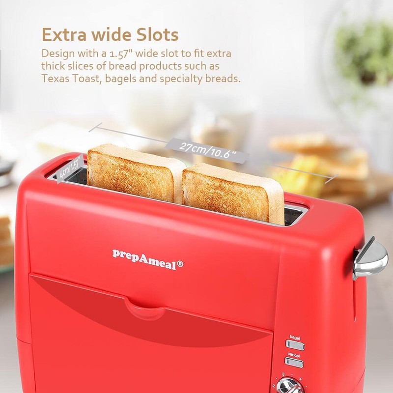 Long Slot Toaster 2 Slice Toaster with 6 Shade Settings,