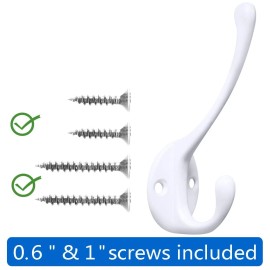 Ibosins 10 Pack Heavy Duty Dual Coat Hooks Wall Mounted with 20 Screws Retro Double H...