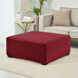 HFCNMY Ottoman Cover Square,Stretch Velvet Ottoman Cover Thick Ottoman Slipcover Square Washable Storage Foot Stool Cover with Elastic Bottom for Living Room Red Medium