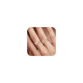 ZAULER Dainty 14K Gold Plated Stackable Ring Set for Women - Non-Tarnish Thin Bands, Thumb & Knuckle Rings