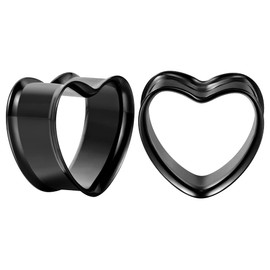 COOEAR 1 Pair Stainless Steel Gauges For Ears Heart Shape Ear Tunnels Plugs Flesh Stretchers Expander 0g to 1 Inch.