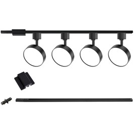 TuyuBEE 4-Lights LED Track Lighting Kit with 3.3FT H Track Rail & Canopy Connector, Modern Kitchen Track Lighting Fixtures Ceiling Flood Light Dimmable Flicker Free CRI90+ 3000K 12W 1000lm, Black