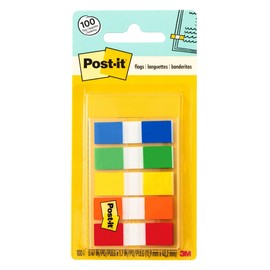Post-it Flags in Portable Dispenser, 100 Flags/Pack, .47 in x 1.7 in, 20 Each of Red, Bright Orange, Yellow, Green, and Blue (683-5CF)