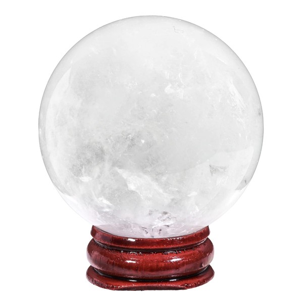 KYEYGWO Natural Rose Quartz Crystal Ball Figure with Wooden Stand, Polished Round Stone Ball Sculpture Fengshui Ornament Gemstone Fortune Telling Ball House Decor for Reiki Healing, Wicca, 45-50 mm