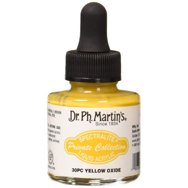 Dr. Ph. Martin's Spectralite Private Collection Liquid Acrylics (30PC) Arcylic Paint Bottle, 1.0 oz, Yellow Oxide