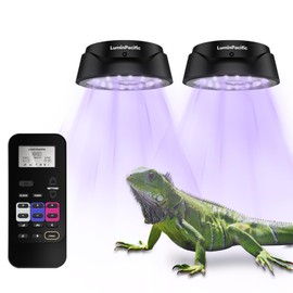 LuminPacific LED Reptiles Light with Remote, UVA UVB FR Lamp for Rainforest & Desert Reptiles, Ferguson Zones 1-4, Timer Switch, 10 Dimmable, for Bearded Dragon, Turtle, Frog, Snake, Plant (2 Pack)