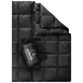 zzlamb Water-Repellent Camping Blanket Puffy, Outdoor Portable Travel Duck Down Throw 650 Fill Power, Indoor Lightweight Down Lap Quilt for Couch Plane Car Picnic Backpacking Beach, 39x55in Black