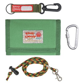 Rough Enough Kids Wallets for Teen Boys Girls Neck Lanyard Keychain Canvas Wallet for Men Green