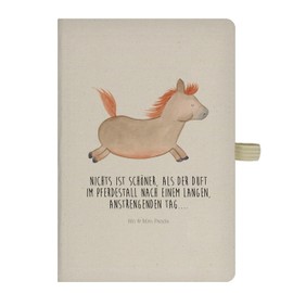 Mr. & Mrs. Panda Writing book, notebook, DIN A5 cotton notebook, horse jumping with saying, colour: transparent