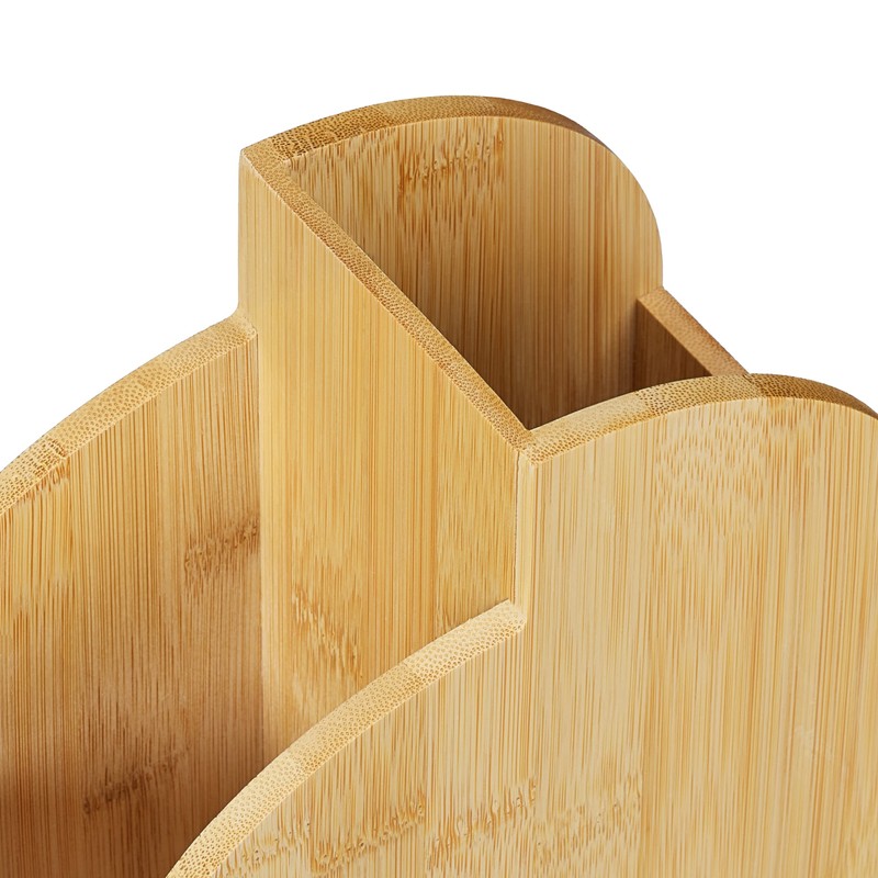 Relaxdays Bamboo Pen Holder, Desk Organiser, Office, 2 Compartments, H