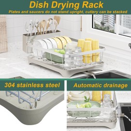LIYI Drying Rack Tableware,Stainless Steel Drying Rack,304 Stainless Steel Drainage Material,Plastic Drainage Board,Knife and Fork Box,Intelligent Drainage Structure,Grey