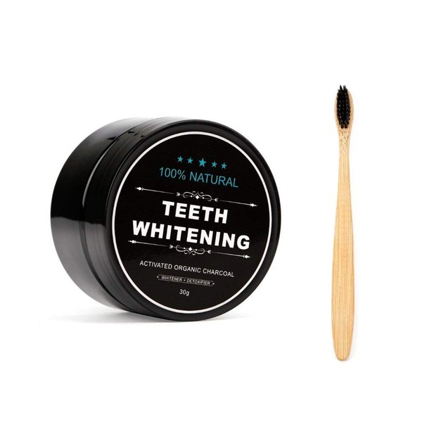 2-Pack Teeth Whitening Charcoal Powder + Bamboo Brush Oral Care Sets, WUBLSYAN Natural Activated Charcoal Teeth Whitener Powder